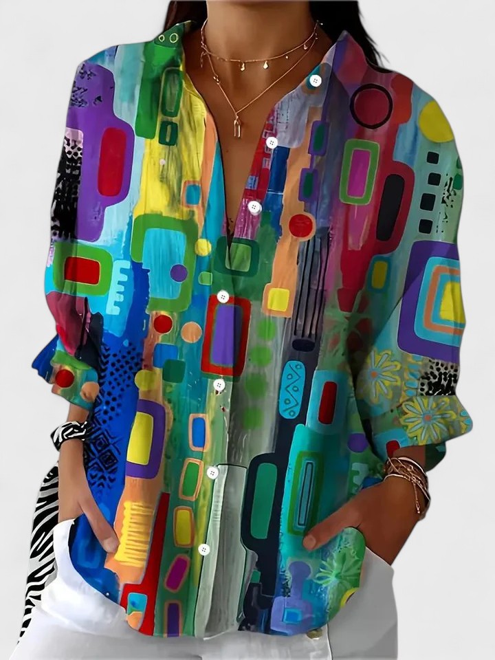 Léa | Blouse Élégante à Motif Géométrique